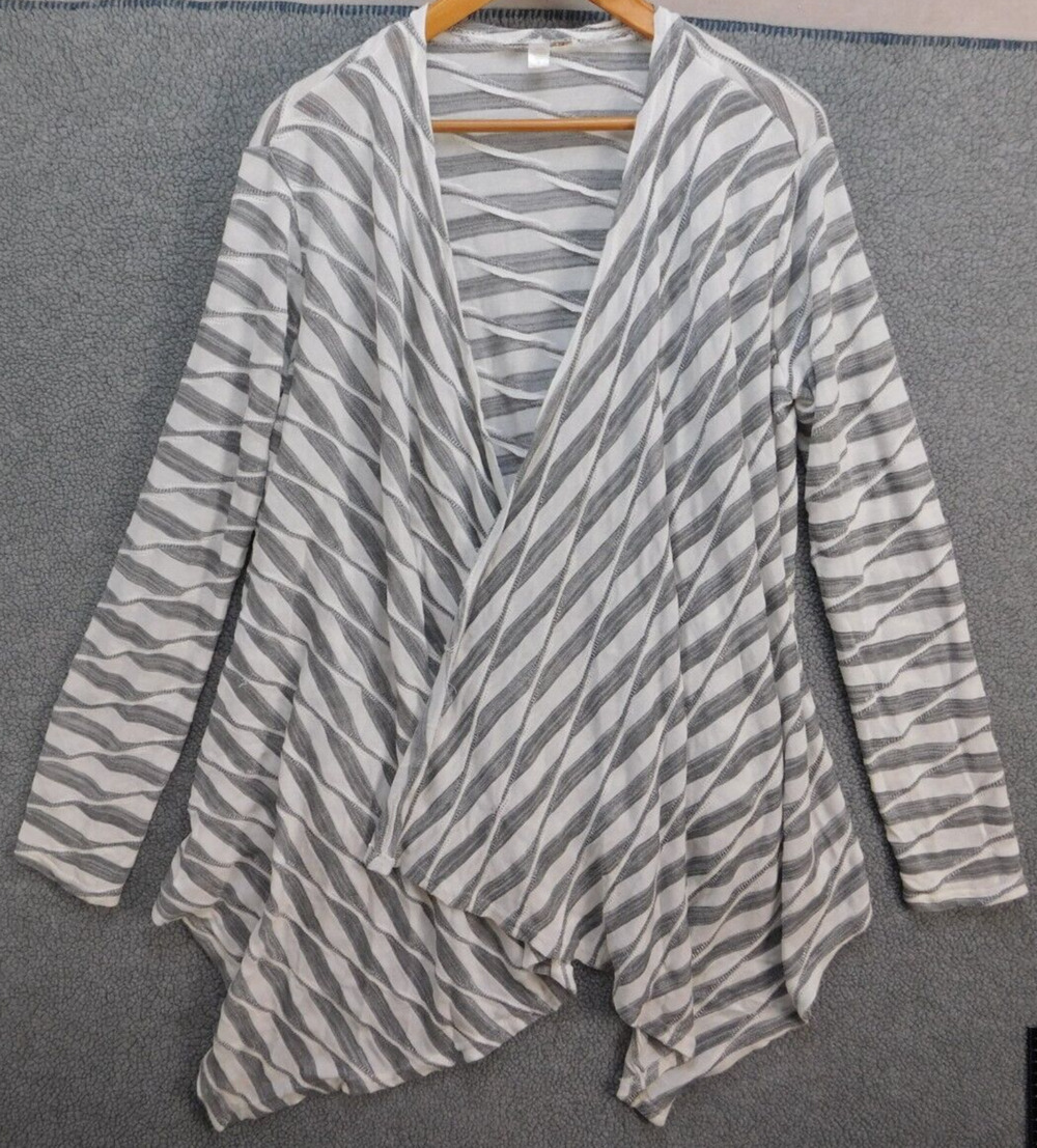 Maria Gabrielle Cardigan Sweater Womens Size 1X White Black Striped Open Front
